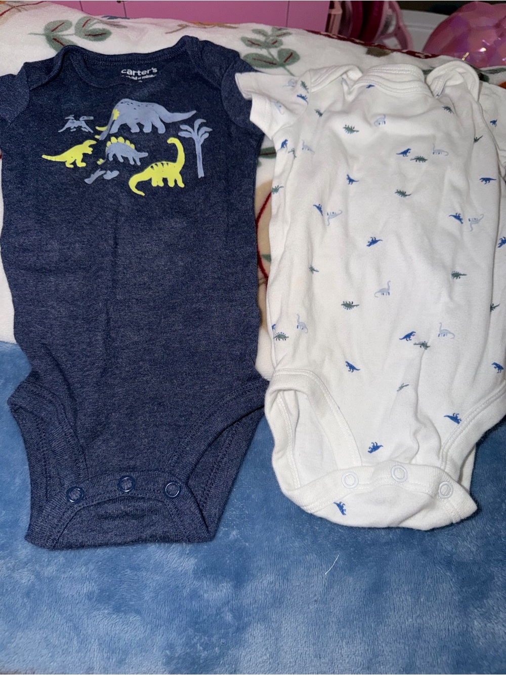 Carter's Navy & White Dino Short-Sleeve One-Piece Bodysuits